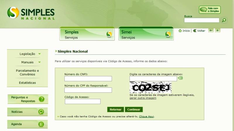 * B - Preencha com o número do CNPJ sem pontuação. C - Digite o CPF do empresário. D - Digite o código de acesso.