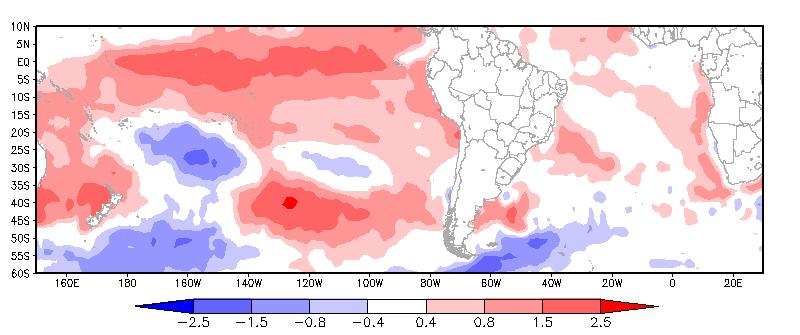 No mês de março a Temperatura da Superfície do Mar (TSM) no Pacífico Equatorial (Figura 2) ainda permanece com anomalias positivas, mas apresentando redução, a qual deve ser mais rápida no decorrer
