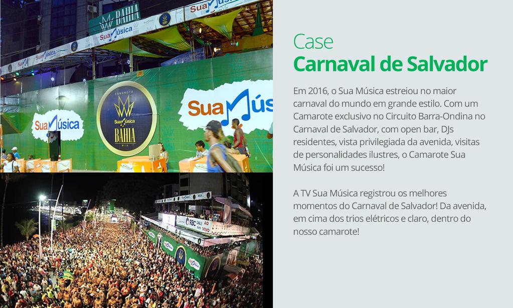 Case Carnaval de Salvador Em 2016, o Sua Música estreiou no maior carnaval do mundo em grande estilo.