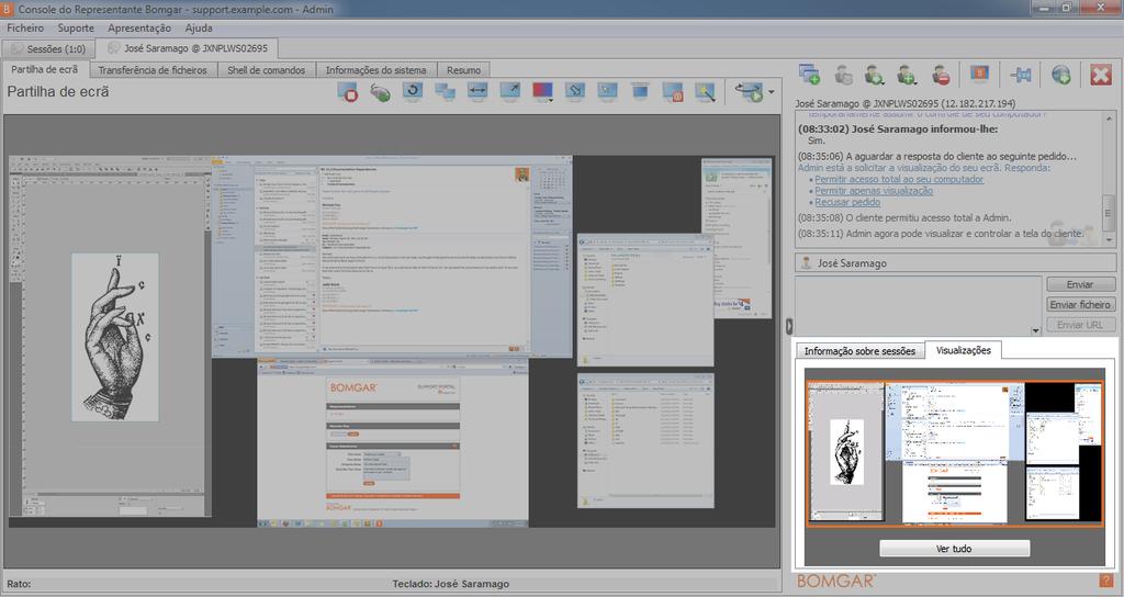 Utilizar o separador Monitores Seleccione o separador Monitores para ver as imagens em miniatura de todos os monitores associados ao computador remoto.