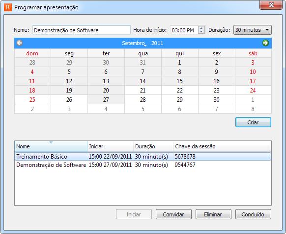 terá de inserir um nome para a sua apresentação. Em seguida, clique em Iniciar. Além disso, pode programar uma apresentação para uma data futura.