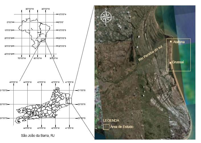Fig. 12. Mapa de localização da área de estudo 3.2- A geomorfologia e as características oceanográficas do Delta do Rio Paraíba do Sul 3.2.1- Considerações Iniciais O termo delta foi aplicado pela primeira vez acerca de 450 a.