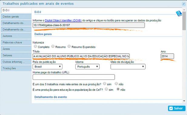 Inserindo trabalhos usando o DOI Serão exportados