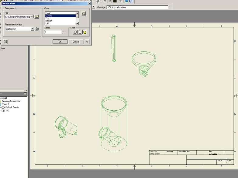 Autodesk Inventor 5 Parte 5 Pág. 14/18 Figura 14 Centralize a vista no papel e clique com o mouse para posicionar a vista.