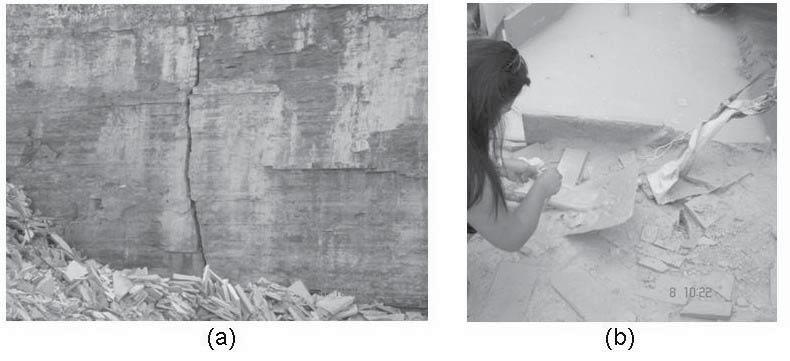 Problemas de cálcio na água de abastecimento Figura 7 Fraturas identificadas na Formação Santana nas áreas de mineração (a) e material pulverulento resultante do beneficiamento das placas de calcário