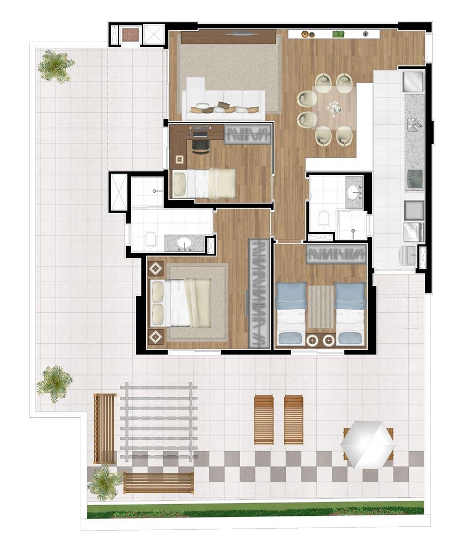 APARTAMENTO TÉRREO 3 DORMITÓRIOS 2 VAGAS + DEPÓSITO 80,12 m² E GARDEN