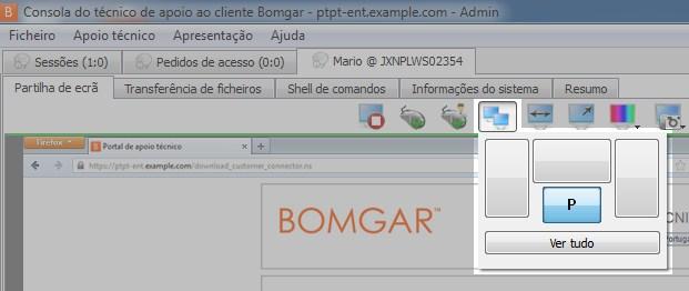 Se forem configurados monitores adicionais, o ícone Mostrar aparece activo na barra de ferramentas Partilha de Ecrã e aparece o separador Monitores junto ao separador Informações do Sistema debaixo