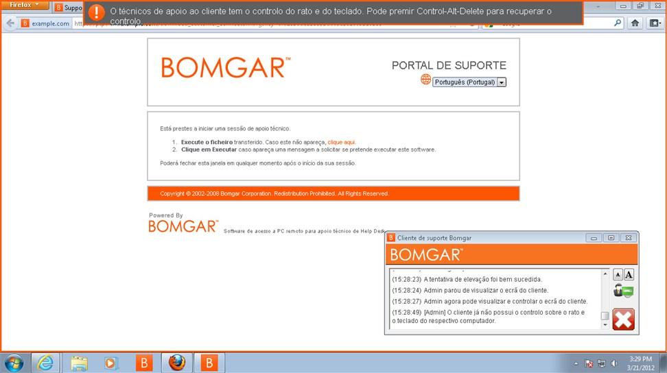 Interacção restrita com o cliente Para acelerar o apoio técnico a um computador remoto, é possível evitar a interferência do cliente ao desactivar o rato e o teclado do utilizador remoto.