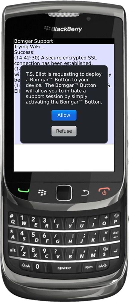 BlackBerry Bomgar Button Os Bomgar Buttons podem ser implementados por um técnico de apoio ao cliente a partir de uma sessão, para um