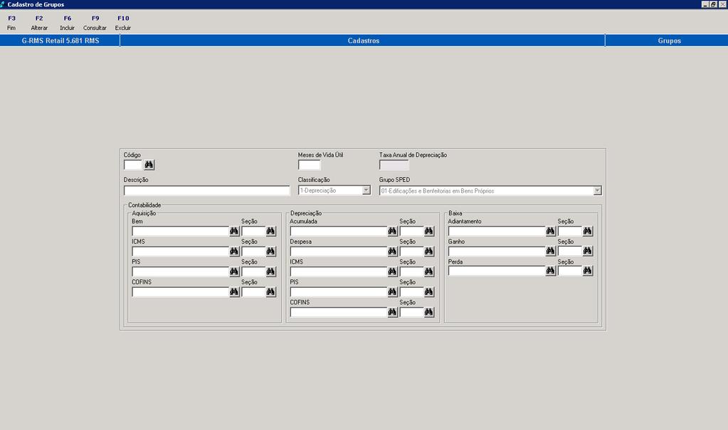 VAIMGRUP O cadastro de Grupos do Ativo define o tempo de