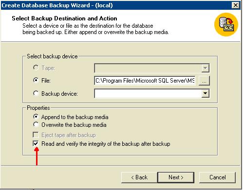 12. Na tela seleta do tipo de backup, selecione o tipo de backup que você quer criar.