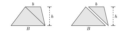 2 De outro modo, a área de um trapézio de bases b e B e de altura h também pode ser calculada da seguinte maneira.