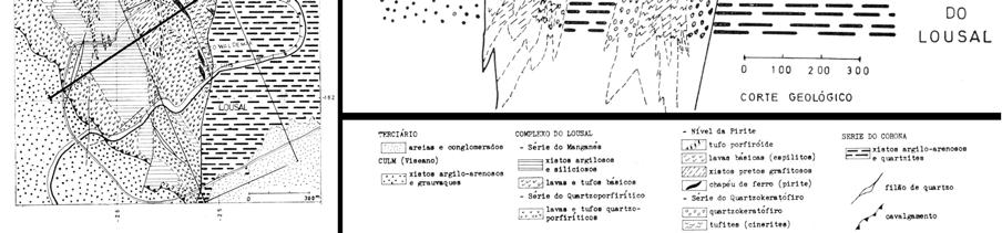 A Mina do Lousal situa-se no flanco SW de um anticlinal controlado por falhas tardias de orientação predominante N-S e NE-SW.