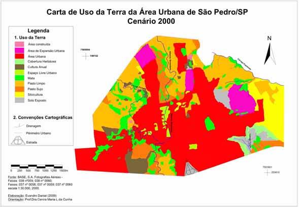 Figura 04: Carta de Uso da Terra Cenário 2000 Espaço Urbano de São Pedro (SP) 60,00% 55,00% 50,00% Dados Percentuais da Área 45,00% 40,00% 35,00% 30,00% 25,00% 20,00% 15,00% 10,00% 5,00% 0,00% Área