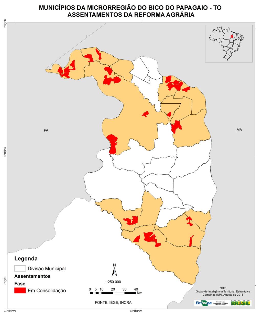 QUADRO DOS MUNICÍPIOS DIFERENCIADOS II TEMPO DE CRIAÇÃO (ANOS) FASE EM CONSOLIDAÇÃO + de 20 10 15-20 17 TOTAL 27 Nº MUNICÍPIOS Nº ASSENTAMENTOS 1 ARAGUATINS 8 2 ESPERANTINA 5 3 DARCINÓPOLIS 2 4