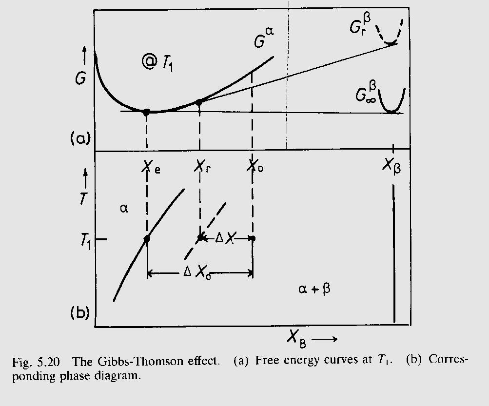 Crescimento de precipitados Efeito Gibbs-Thomson A curvatura na ponta do precipitado provoca um aumento da energia livre na ponta do