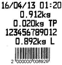 MODELO 2 - ETIQUETA DE PESAGEM Informações na etiqueta: Data; Hora; Peso bruto Tara Código numérico
