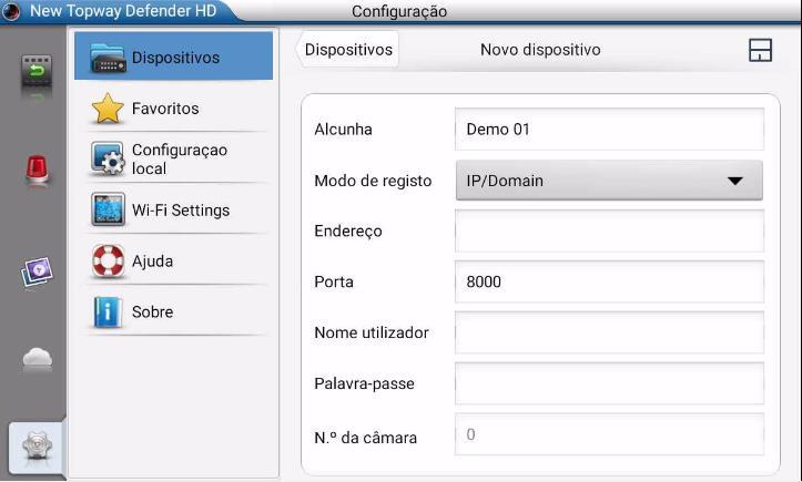 2. Clique em para adicionar um novo dispositivo. 3. Configure as informações de acordo com suas informações 4. Editar o nome do dispositivo no Alcunha (Nome do seu equipamento) 5.