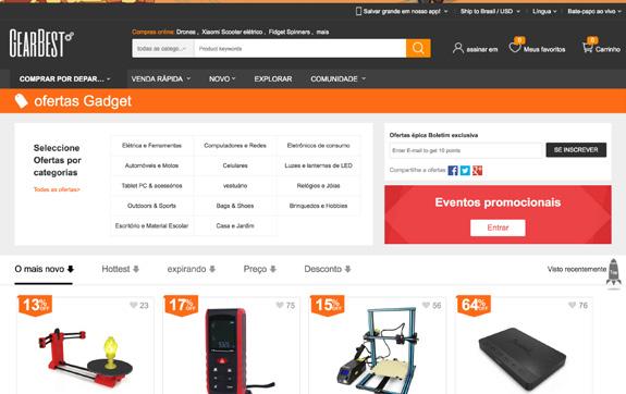 05 2. Encontre produtos e ofertas Já na página principal da GearBest, você verá as promoções que estão acontecendo naquele momento, elas ficam no carrossel no topo da página, você pode clicar e