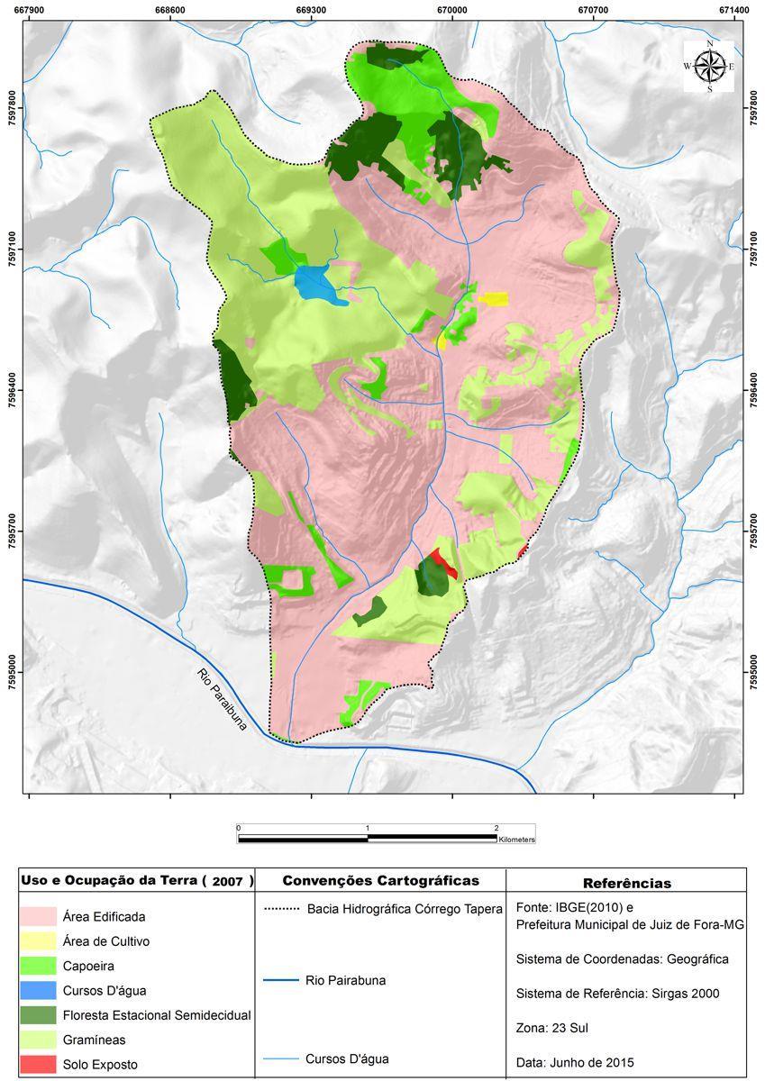 FIGURA 4: Mapa de uso e ocupação da Terra da Bacia Hidrográfica do Córrego Tapera (2007). Fonte: Costa, Rômulo Montan, (2015).