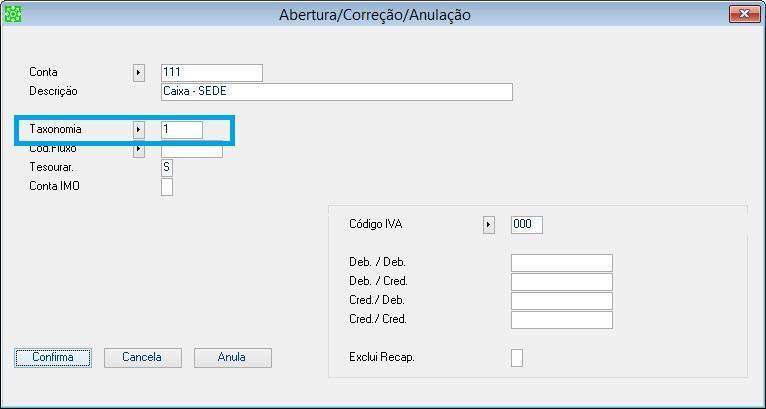 Notas importantes: A configuração das taxonomias é exclusiva para o exercicio de 2017 e posteriores. Se entrar na sua empresa no exercicio 2016 ou anteriores, este campo não estará visível.