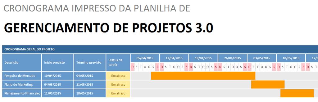 Agora você pode compartilhar o andamento do projeto por meio de uma área de impressão: Ou também pode compartilhar sua planilha com a equipe via Dropbox ou Excel Online.