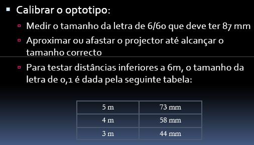 UNIDADE 2 Tamanho da letra do optotipo Procedimentos Clínicos em