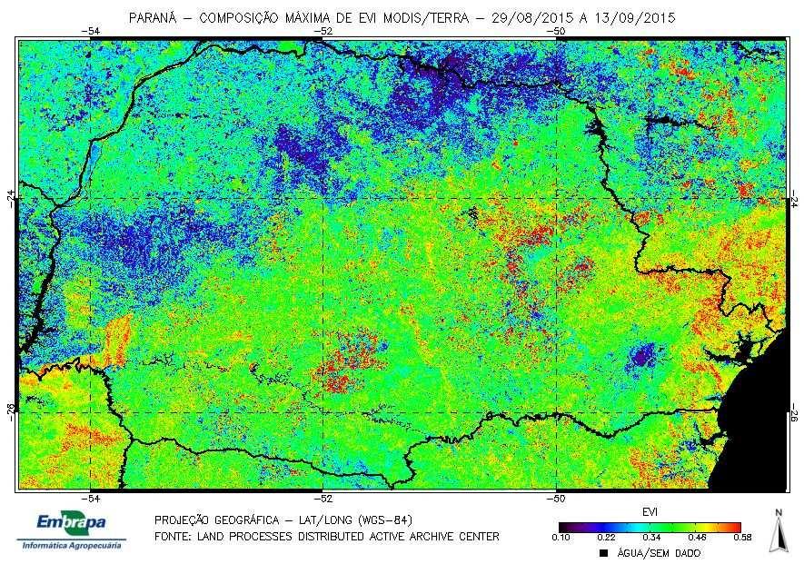 53 As séries temporais de imagens foram adquiridas do Banco de Produtos MODIS na Base Estadual Brasileira (EMBRAPA INFORMÁTICA AGROPECUÁRIA, 2015), no sistema geodésico de referência WGS-84, em