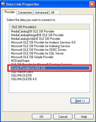 O próximo exemplo mostra os Providers instalados no Windows 32 bits.
