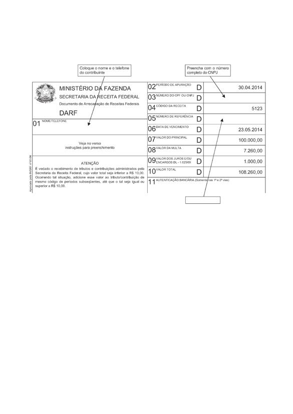 3.2 Darf O Documento de Arrecadação de Receitas Federais (Darf) relativo ao recolhimento do IPI deverá ser preenchido da seguinte forma: Deixe em branco Nota Este modelo de Darf foi emitido com a