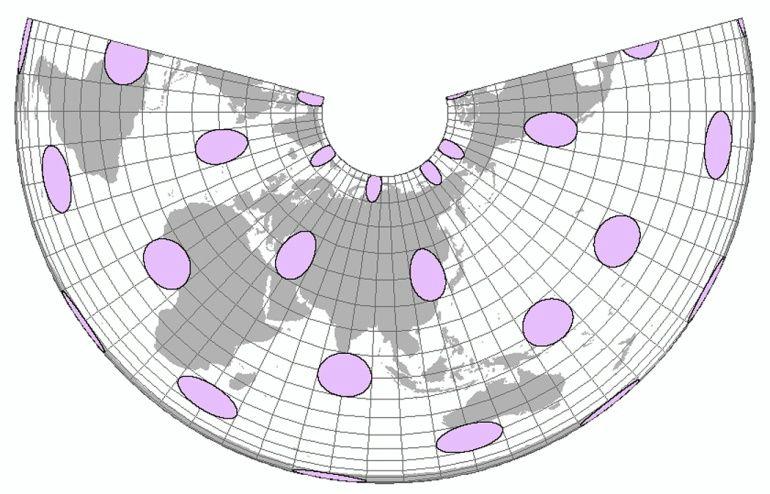 Figura 9. A projeção Asia North Albers Equal Area Conic Assim como as projeções azimutais, projeções cônicas não são próprias para mapear o mundo por inteiro.