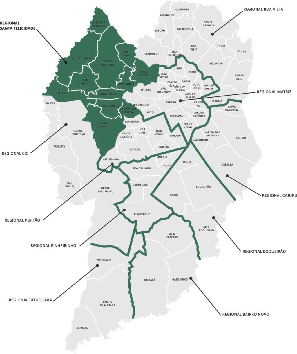 1. Apresentação A Regional Santa Felicidade localiza-se ao norte da cidade, fazendo divisa com os Municípios da Região Metropolitana: Almirante Tamandaré e Campo Magro.