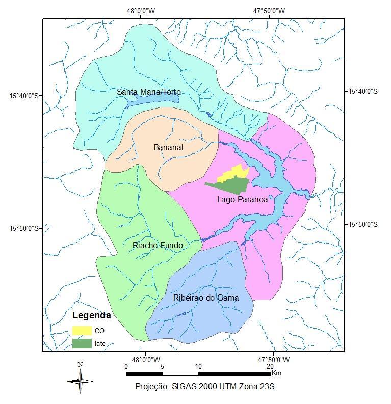 Figura 7 Unidades Hidrográficas da Bacia do Lago Paranoá. O clima predominante da região é Cwa, conforme classificação de Köppen.