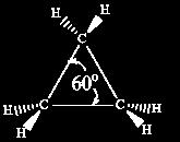 CICLOALCANOS Estabilidade conformacional dos anéis: Ciclopropano: os ângulos internos devem medir 60 e, por isso, afastam-se do valor