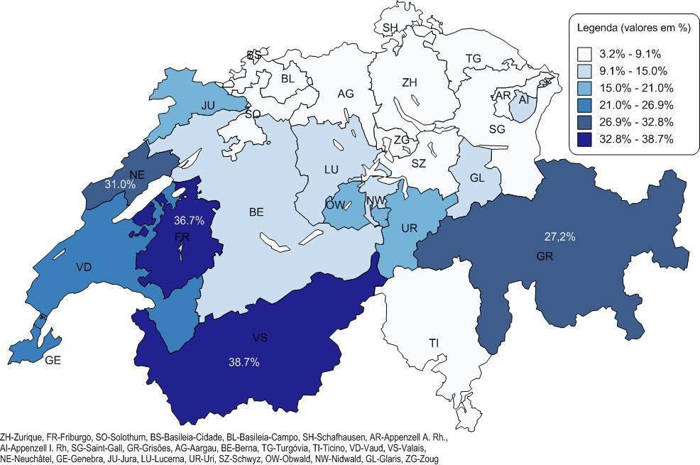 José Carlos Marques SUÍÇA Mapa 2 População portuguesa permanente na Suíça em percentagem do número total de imigrantes, por