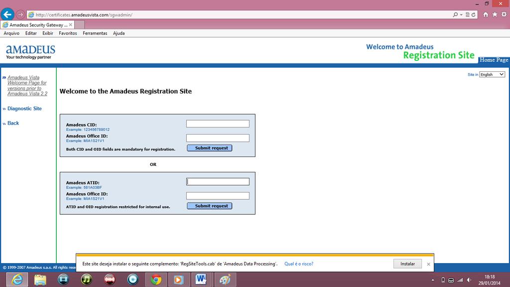 Acessando o Site de Registro Acesse o site http://certificates.amadeusvista.