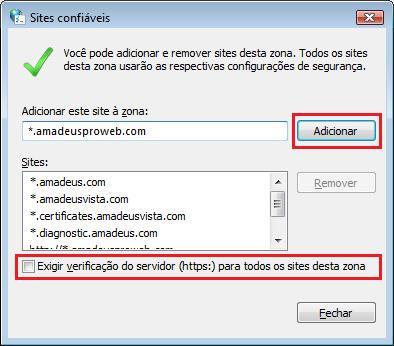 Sites confiáveis 4 Clique em sites Após clicar em sites desmarque a opção exigir verificação do servidor (htts:) para todos os sites desta zona.