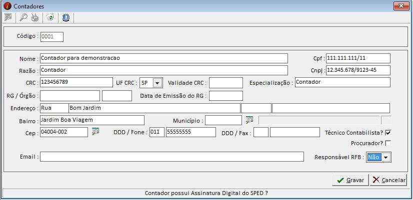 No menu: Arquivos/ Contadores, deve constar todos os dados do contador e o