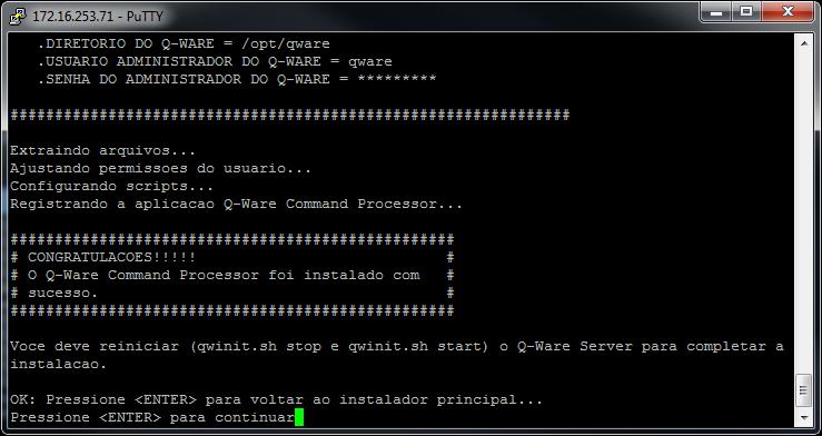Ao final do processo de instalação, uma mensagem de sucesso será apresentada (vide figura 12) bem como uma solicitação para reiniciar o Q-Ware Server.