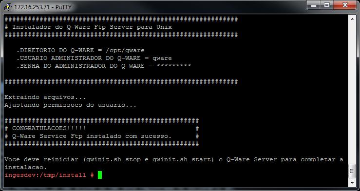 TL016 Instalação do Q-Ware FTP Server efetuada com sucesso Instalando o Q-Ware Mail Monitor Caso você já não esteja com o instalador ativo, faça-o através do comando./install.