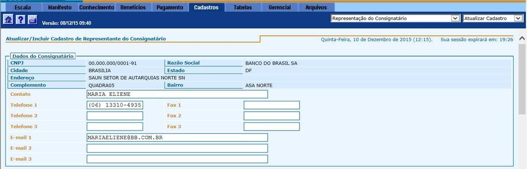 Representação para CNPJ Caso seja informado um CNPJ como Representante