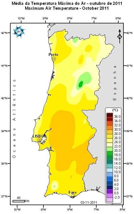 particular os desvios da temperatura máxima. Os valores médios mensais da temperatura máxima do ar variaram entre 17.92 C em Penhas Douradas e 26.63 C em Amareleja.