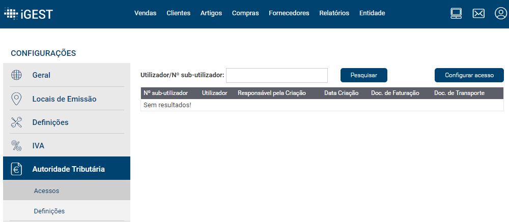 Selecione o separador Autoridade Tributária e clique na opção Configurar acesso.