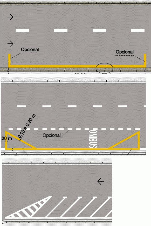 Marcas de delimitação e controle de estacionamento/parada Indicam áreas onde parar/estacionar é proibido ou