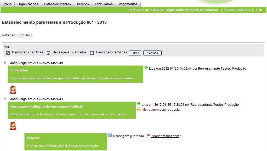 respetivo campo. O operador não poderá iniciar novas mensagens, apenas responder a mensagens iniciadas pela Autoridade Competente.