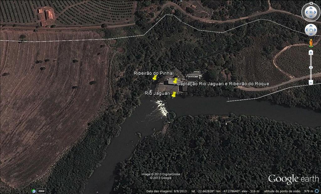 3.1 SISTEMA DE ABASTECIMENTO DE ÁGUA SAA 3.1.1 Captação Superficial Rio Jaguari e Ribeirão do Pinhal 5 Figura 2 - Imagem de satélite da Captação no Rio Jaguari e Ribeirão do Pinhal Agência Reguladora