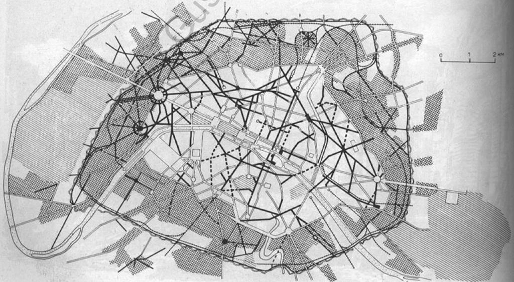 Fonte: Livro História da Cidade, Leonardo Benevolo Esquema de trabalhos de Haussmann em Paris: linhas mais