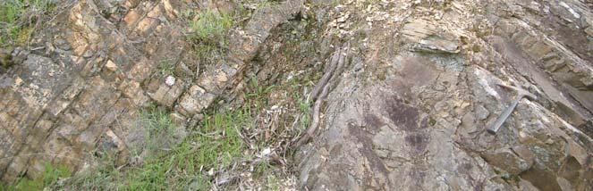 dimensões variadas, de siltitos e quartzitos, evidenciando grau de deformação mais evoluído que o das rochas vulcânicas