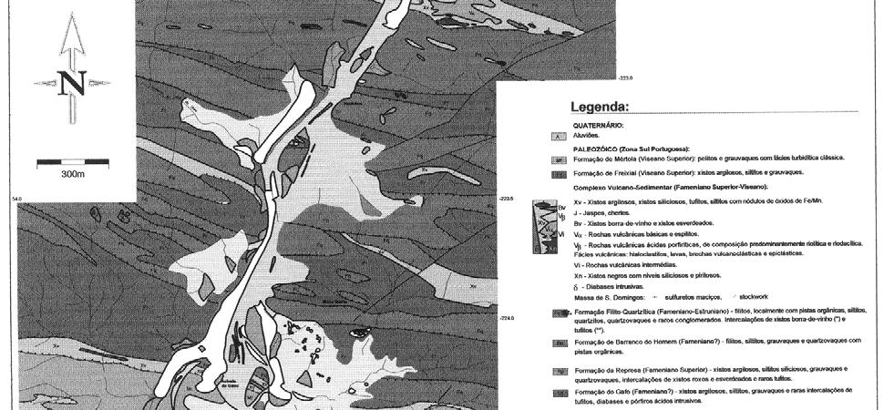 Telheiro (T), adaptado de Matos 2004, cartografia geológica ad.