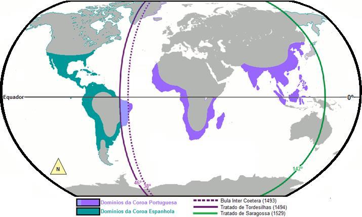 Figura 6 O Tratado de Tordesilhas de 1494 Fonte: Fundação Bradesco Anos mais tarde, quando Inglaterra, França e Holanda começam a realizar sua expansão marítima, todas as terras já pertenciam a